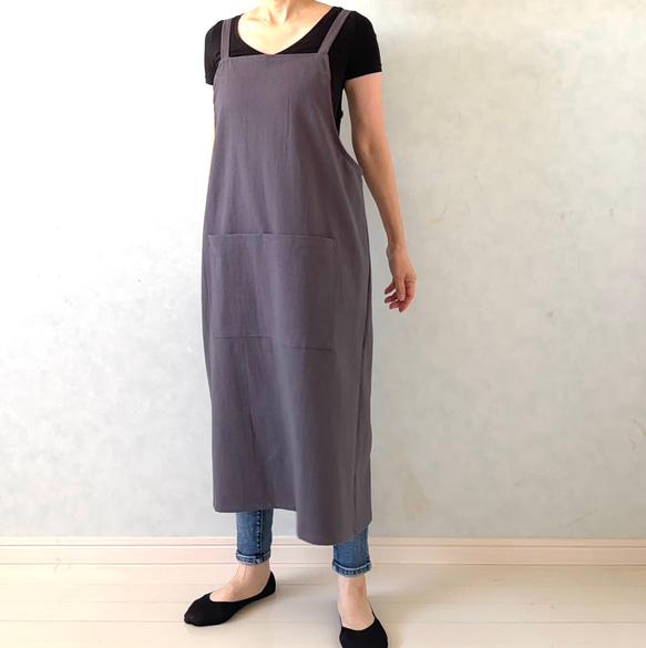 アジャスターで着心地満点！ラップ型エプロン ・グレイッシュパープル 12枚目の画像