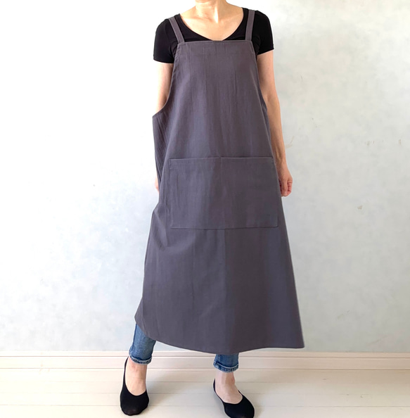 アジャスターで着心地満点！ラップ型エプロン ・グレイッシュパープル 6枚目の画像