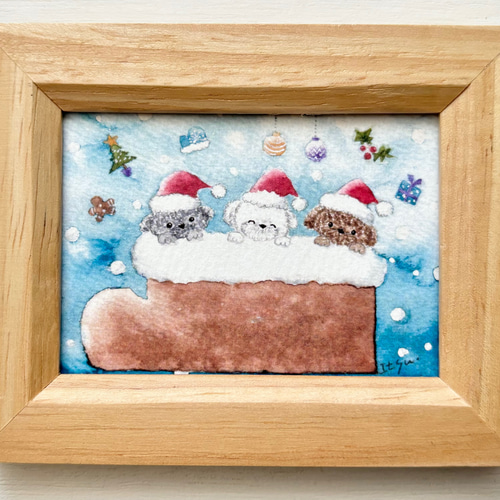 透明水彩画 ミニ額「くまちゃんのクリスマス」北欧イラスト 透明水彩画 ミニ額「くまちゃんのクリスマス」北欧イラスト