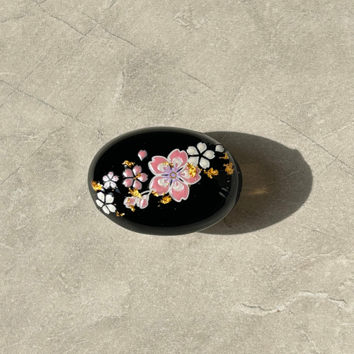 ブローチ帯留14金オニキス花着物小物
