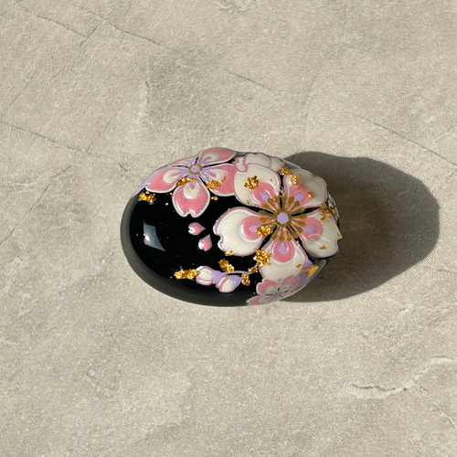 ブローチ帯留14金オニキス花着物小物