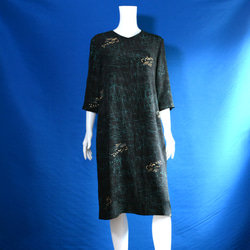 着物リメイク ロングワンピース（絹大島紬）Vネック 長袖 ワンピース