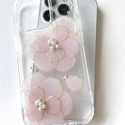 No.215 オーダーマスク　ハンドメイド　カメリア　花柄　おまとめ割 iPhone17pro iPhone16 iPhone15 ダブルサクラカメリア 桜 スマホケース