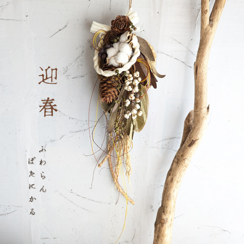 専用＊迎春2025 ドイツトウヒ＆コットン 正月飾り(ドライ) 迎春2025 ドイツトウヒ＆コットン 正月飾り(ドライ) しめ縄・しめ飾り