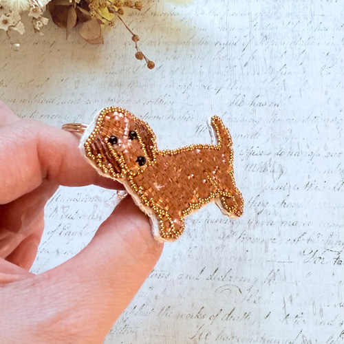 2way】ビーズ刺繍のうちの子ブローチ、バッグチャーム・ミニチュア