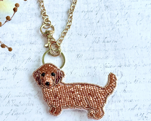 2way】ビーズ刺繍のうちの子ブローチ、バッグチャーム・ミニチュア