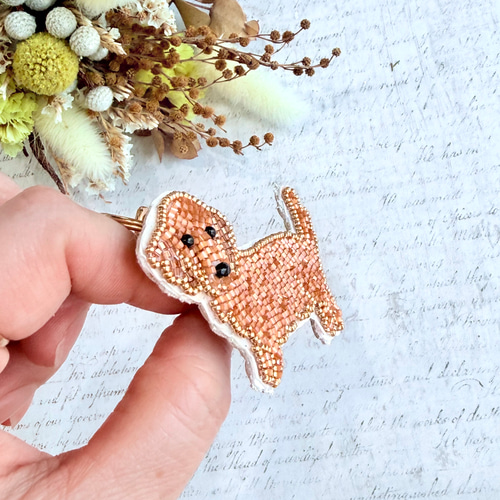 2way】ビーズ刺繍のうちの子ブローチ、バッグチャーム・ミニチュア
