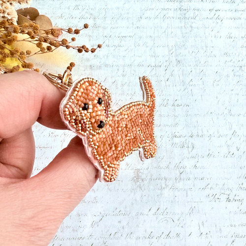 2way】ビーズ刺繍のうちの子ブローチ、バッグチャーム・ミニチュア