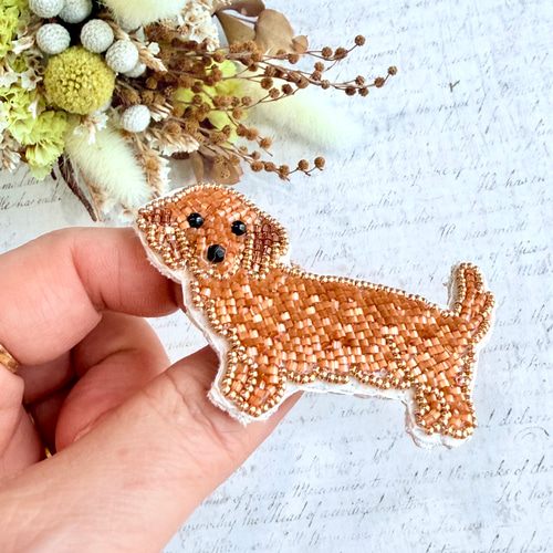 2way】ビーズ刺繍のうちの子ブローチ、バッグチャーム・ミニチュア