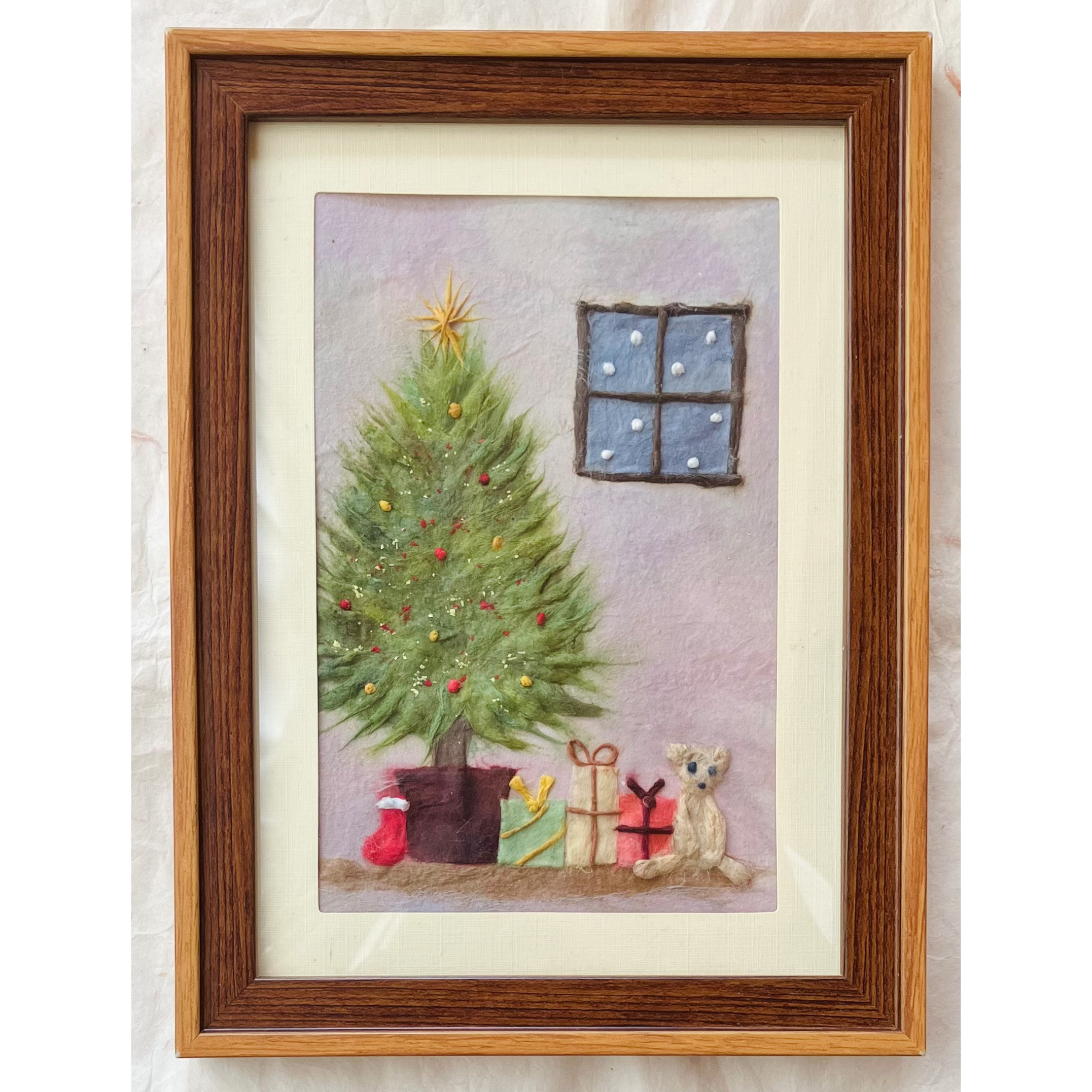 額縁クリスマスツリー　アクリル画　24㎝　原画　絵画　手描き額縁アート