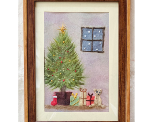和紙ちぎり絵『プレゼントとクリスマスツリー』葉書サイズ原画
