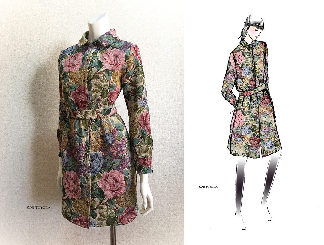 【1点もの・デザイン画付き】ゴブラン織りシャツ型ベルト付きコートワンピース（KOJI TOYODA）