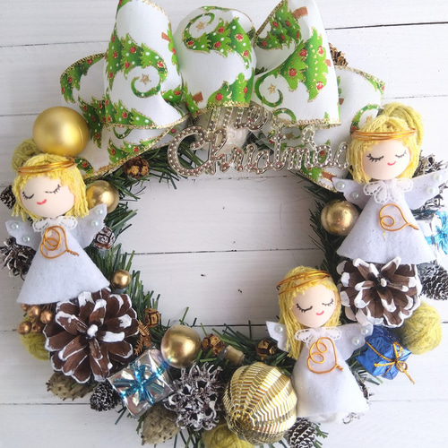 クリスマス 天使たちのクリスマスリース リース miyu60 通販 18485434