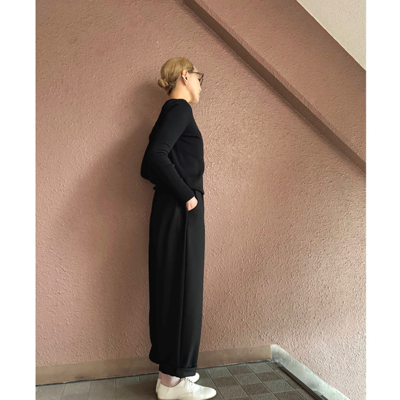長さとサイズ選べる❣️吸湿発熱の保温素材❤️腰まわりすっきパンツ❤️柔らかいきれい素材の伸縮性❤️ブラック＆アイボリー 13枚目の画像