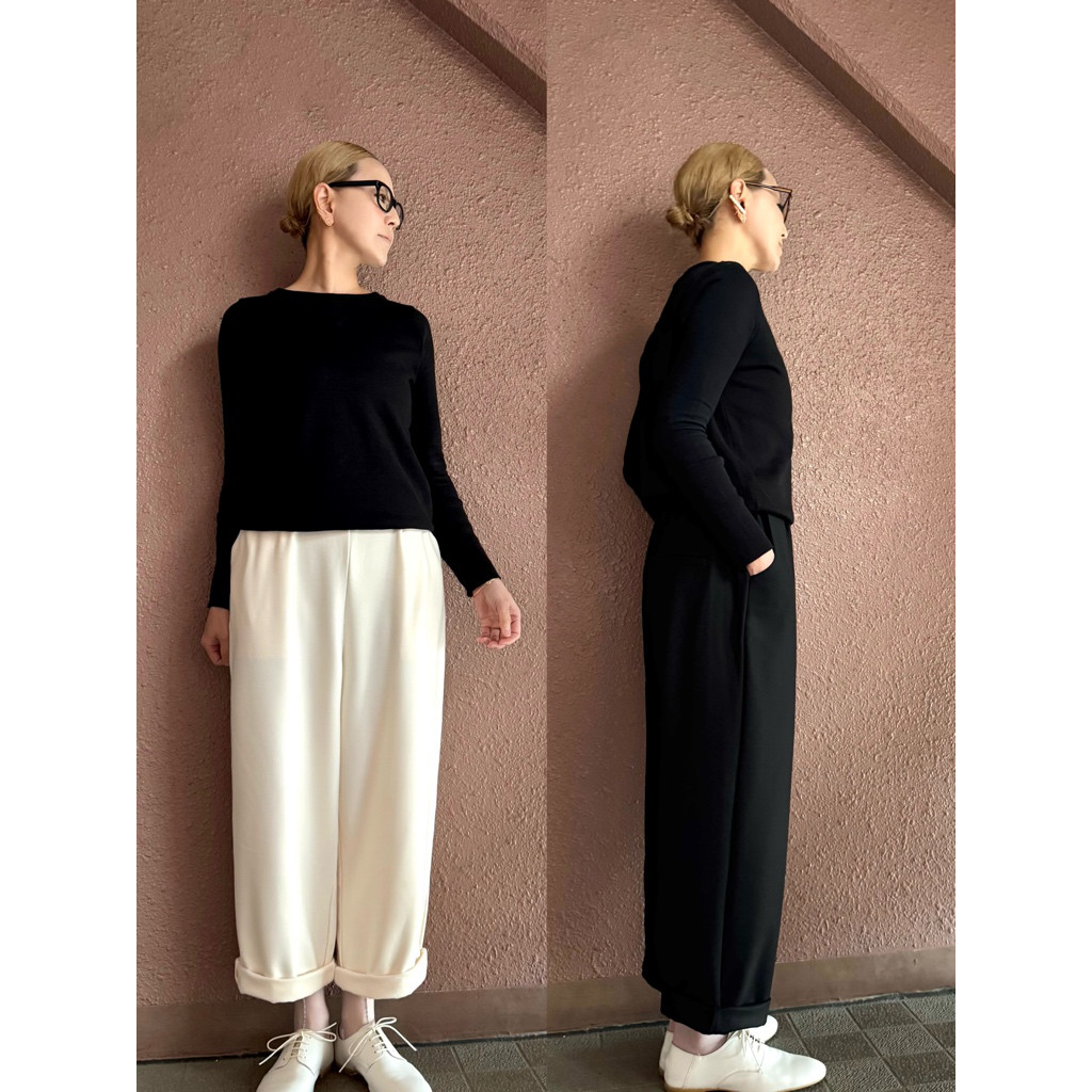 長さとサイズ選べる❣️吸湿発熱の保温素材❤️腰まわりすっきパンツ❤️柔らかいきれい素材の伸縮性❤️ブラック＆アイボリー