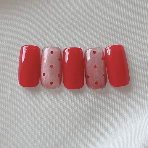 赤ドットネイルチップ 可愛い♡ マグネットジェル カラー変更可能