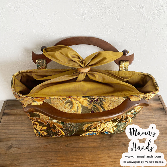 ⭐️1点限定⭐️ おしゃれな 和風 金らん 木の持ち手 小柄 手提げ バック B 5枚目の画像