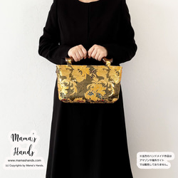 ⭐️1点限定⭐️ おしゃれな 和風 金らん 木の持ち手 小柄 手提げ バック B 3枚目の画像