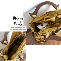 ⭐️1点限定⭐️ おしゃれな 和風 金らん 木の持ち手 小柄 手提げ バック B 6枚目の画像