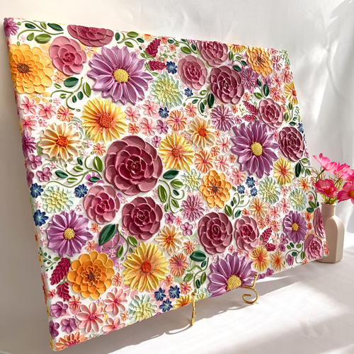 melia テクスチャーアート　絵画　インテリアアート　花　立体　絵　花の絵 テクスチャーアート 絵画 アートパネル フラワーアート