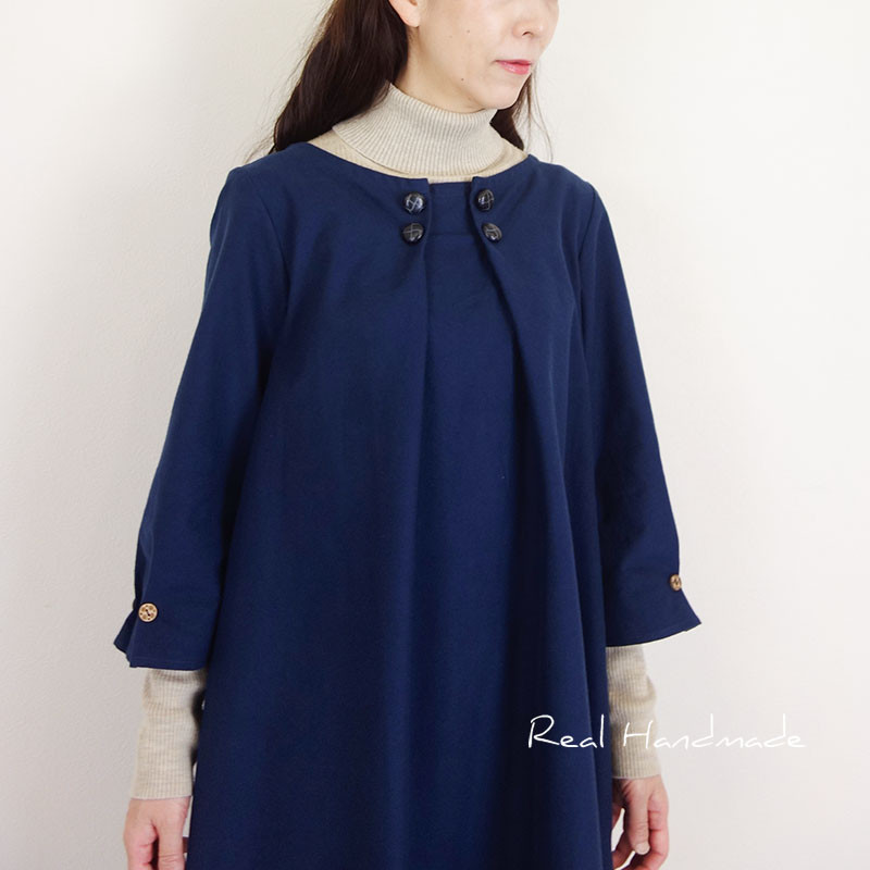 [予約販売] 起毛ネイビーブルーとプロヴァンスバックタックワンピース