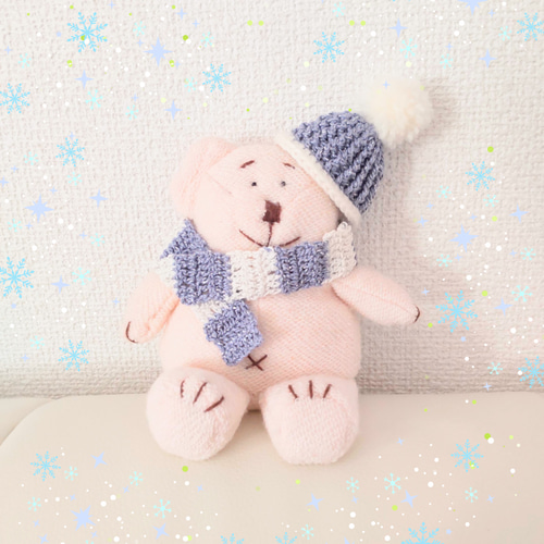 ぬいぐるみ用】ニット帽＆マフラーセット（ブルーのラメ）ひもを通せる