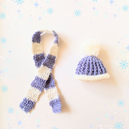 ぬいぐるみ用】ニット帽＆マフラーセット（ブルーのラメ）ひもを通せる