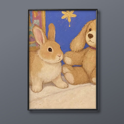 絵画 | イラストポスター 87 ☆ 【ふわふわのウサギちゃんは熊が