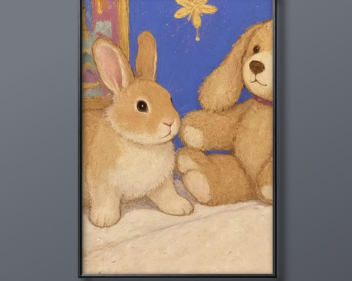 15万円です。ウサギちゃん(絵画) 絵画 | イラストポスター 87 ☆ 【ふわふわのウサギちゃんは熊が