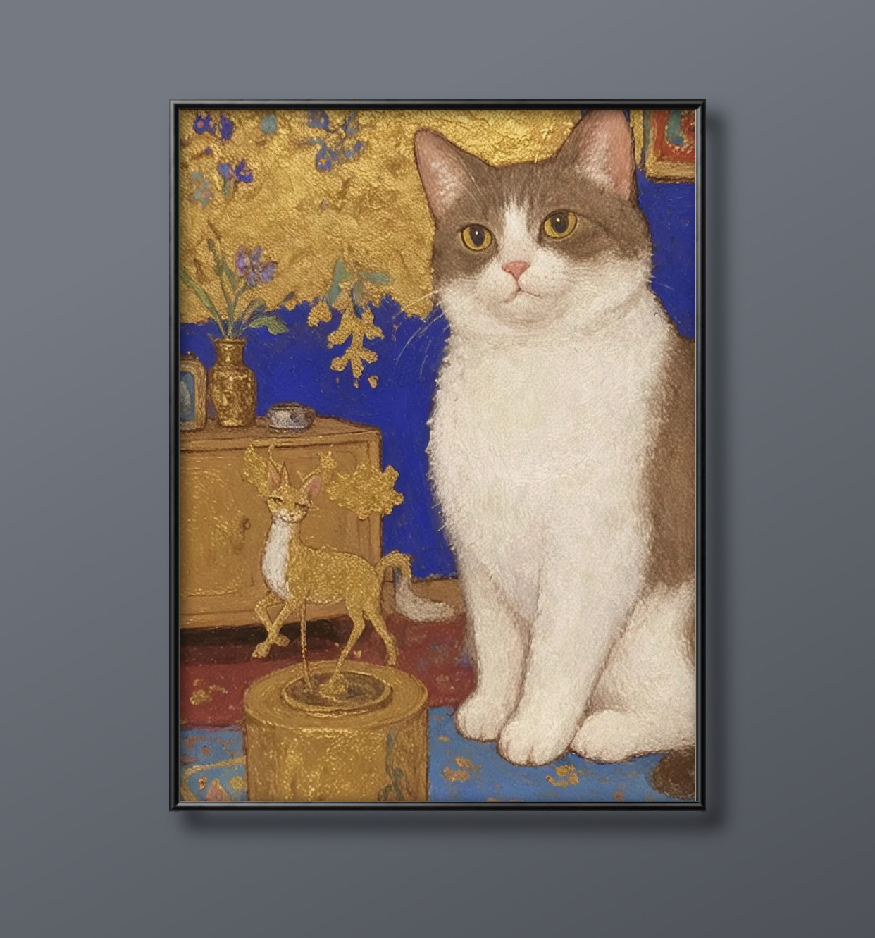 絵画 | イラストポスター 89 ☆ 【猫と金色のヘラジカ】 絵画