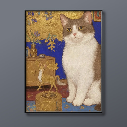絵画 | イラストポスター 89 ☆ 【猫と金色のヘラジカ】 絵画