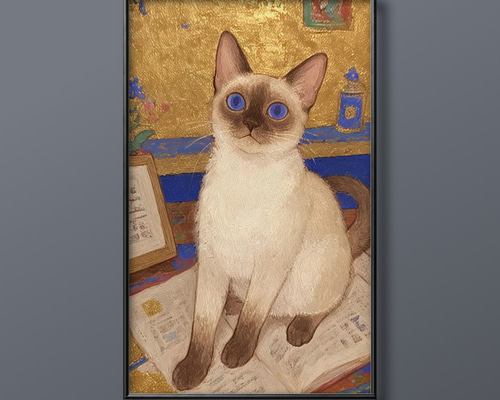 絵画 | イラストポスター 92 ☆ 【シャム猫も勉強したい】 絵画 アカザ