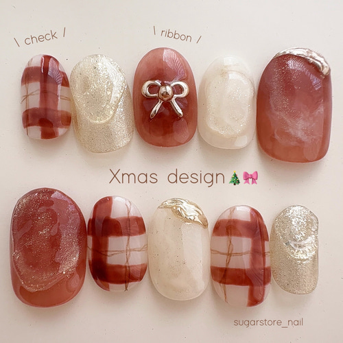 12))フレンチガーリー ネイルチップ リボン ボルドーネイル クリスマスネイル 9665f6d1a9ed08735de2603178e7f1