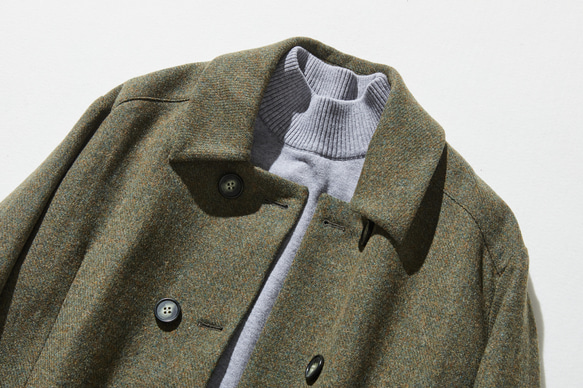 知的で大人雰囲気に　ウールコート ロングコート ダブルボタンコート 　オリーブグリーン　231208-4 2枚目の画像