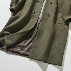 知的で大人雰囲気に　ウールコート ロングコート ダブルボタンコート 　オリーブグリーン　231208-4 4枚目の画像