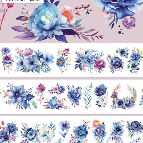 海外PETマステ 青バラ 花柄5本 海外PETマステ 青バラ 花柄5本