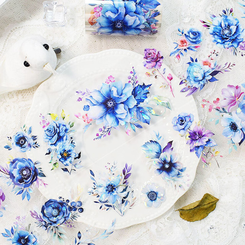 海外PETマステ 青バラ 花柄5本 海外PETマステ 青バラ 花柄5本