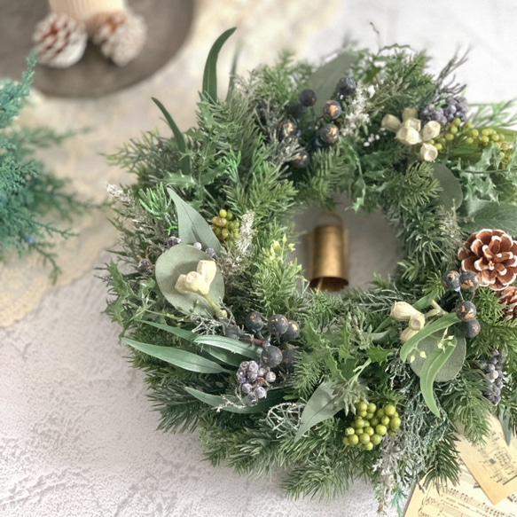 お礼や感謝伝えるプチギフト 森のクリスマスリース 玄関 北欧 シンプル グリーンナチュラル クリスマス
