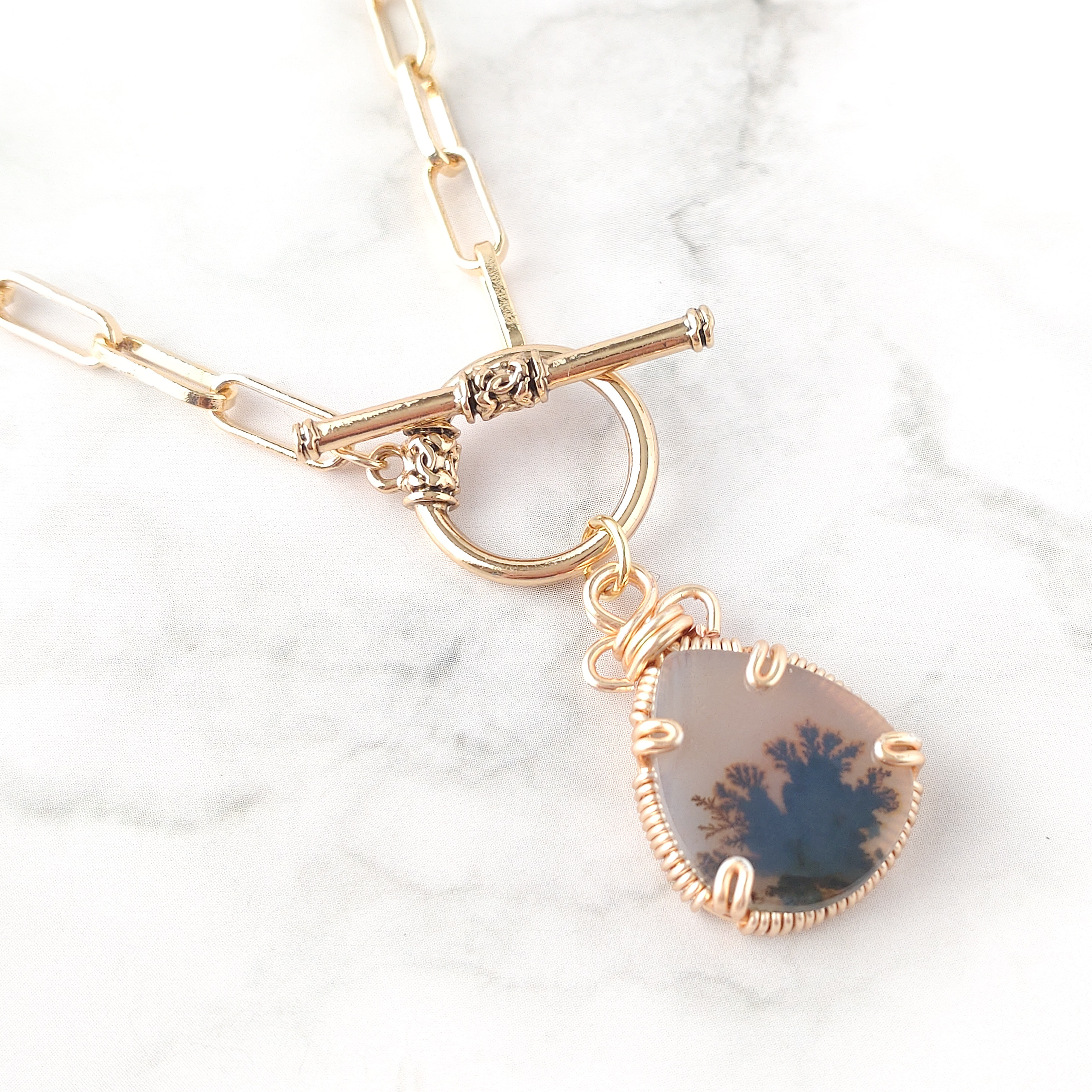 デンドリティックアゲートマンテルネックレス✜ワイヤーラッピング