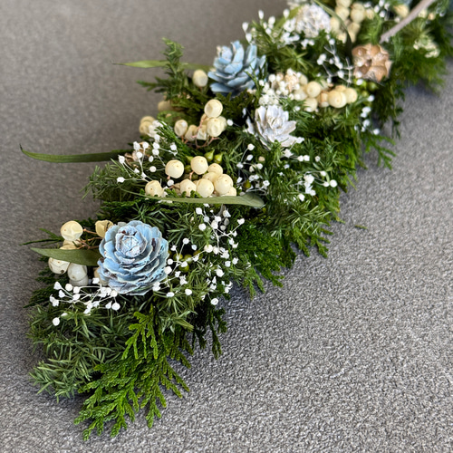 ドライフラワーリース ガーランド お花 ブルー系 クリスマス インド刺繍 リボン ドライフラワーリース ガーランド お花 ブルー系 クリスマス