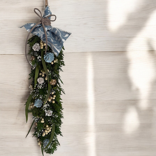 新作【クリスマス】プリザーブドフラワーガーランド BLUE リース