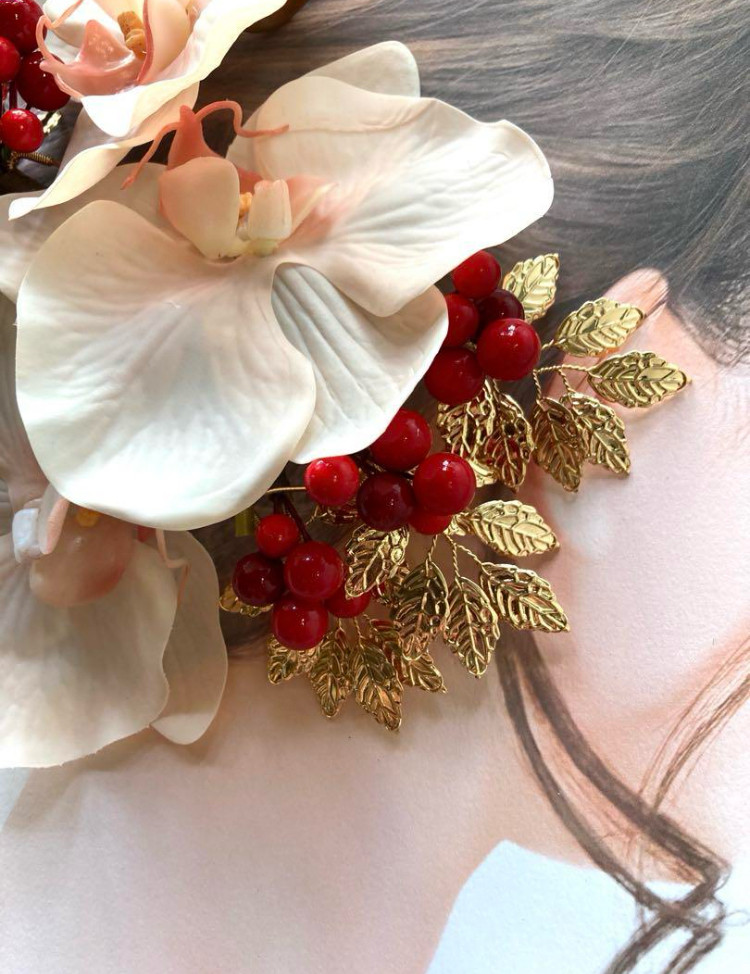 ベビーピンク胡蝶蘭　花嫁髪飾り　振袖　謝恩会　成人式　ブライダルヘア