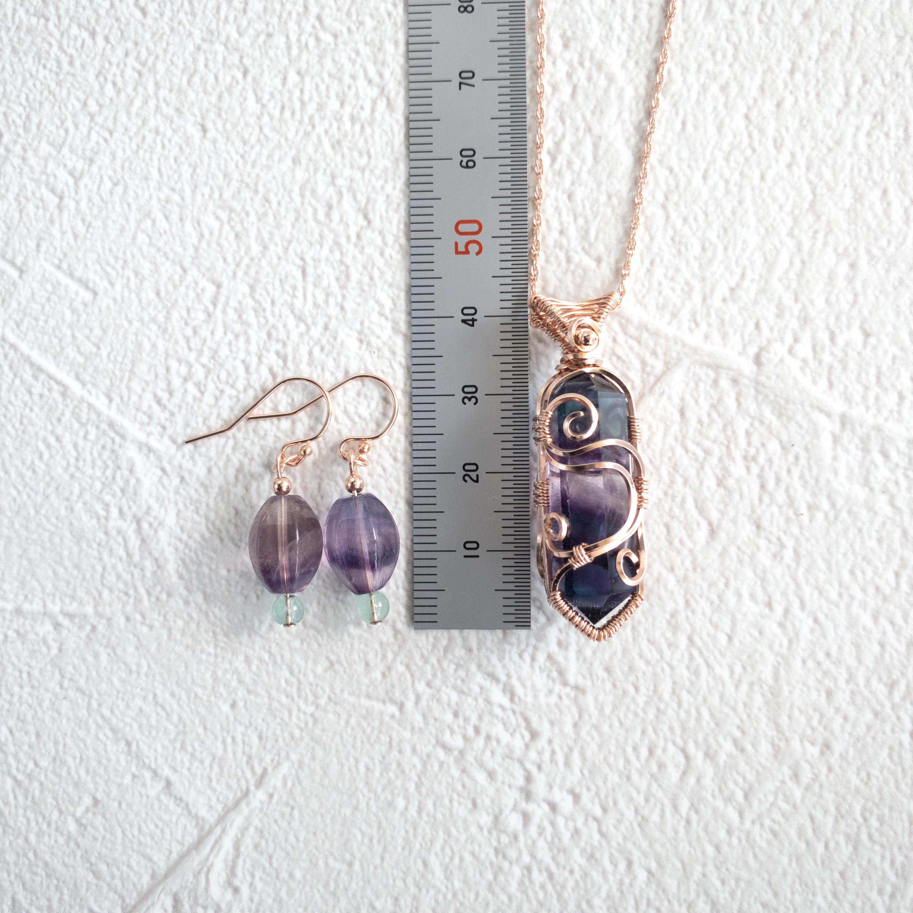 ＜フローライト＞アミュレット ペンダント（S size）14kgf （ローズゴールド）&ピアス セット