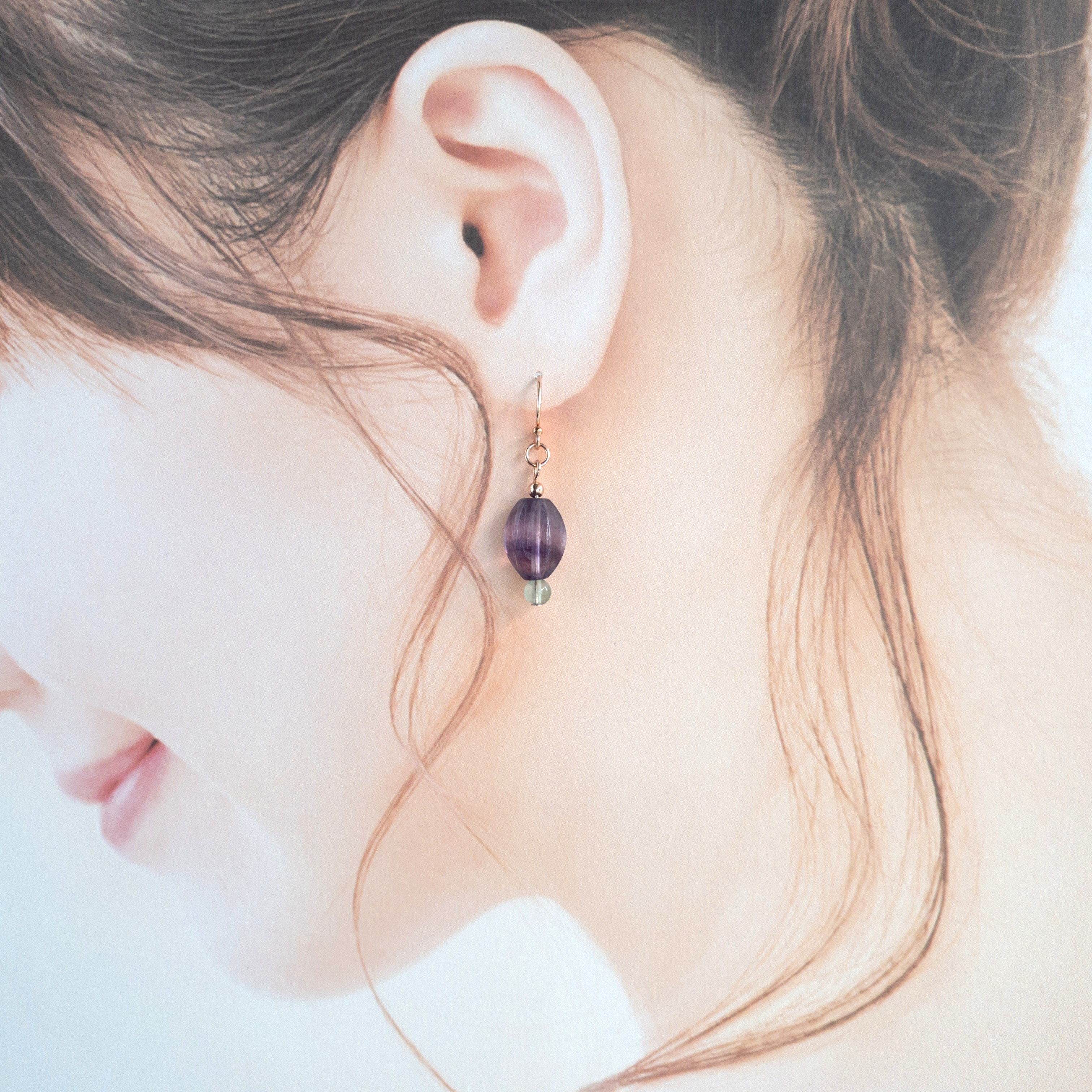 ＜フローライト＞アミュレット ペンダント（S size）14kgf （ローズゴールド）&ピアス セット