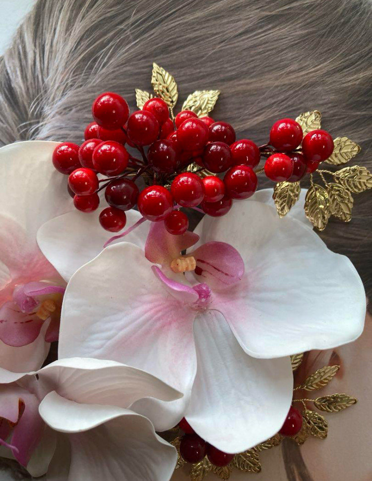 ピンクパープル胡蝶蘭　花嫁ヘア　成人式　謝恩会　ブライダル　打掛髪飾り