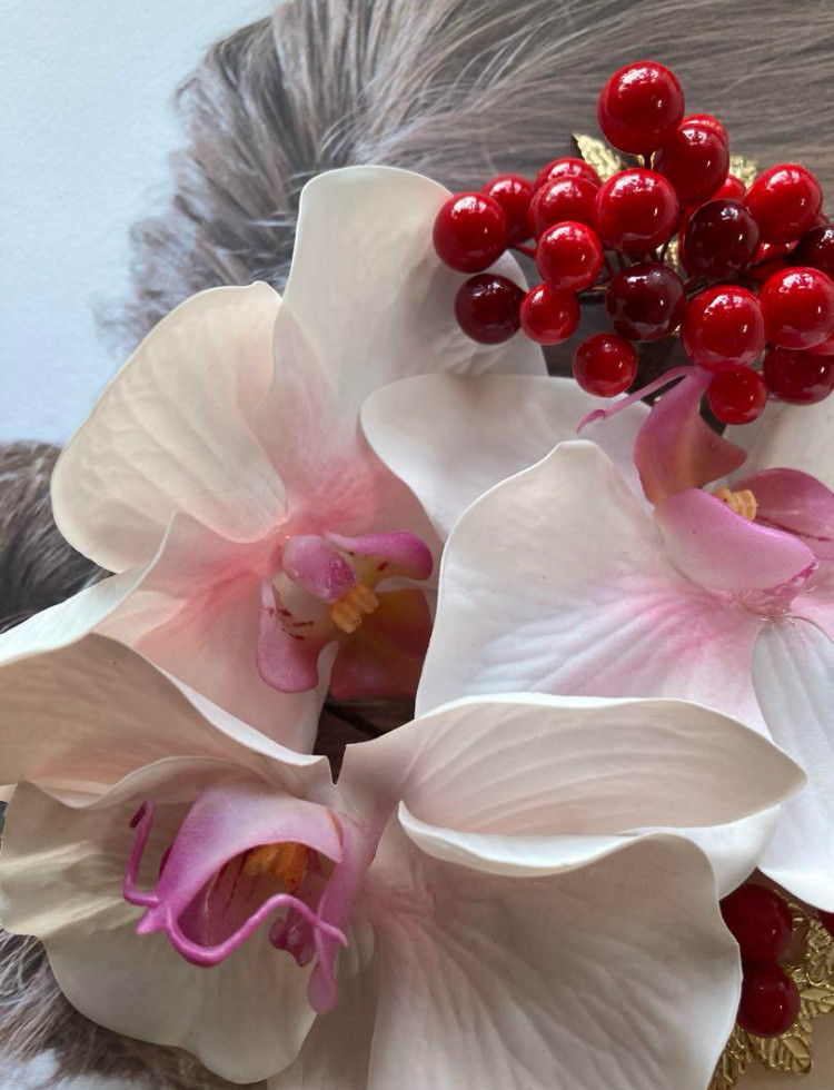 ピンクパープル胡蝶蘭　花嫁ヘア　成人式　謝恩会　ブライダル　打掛髪飾り