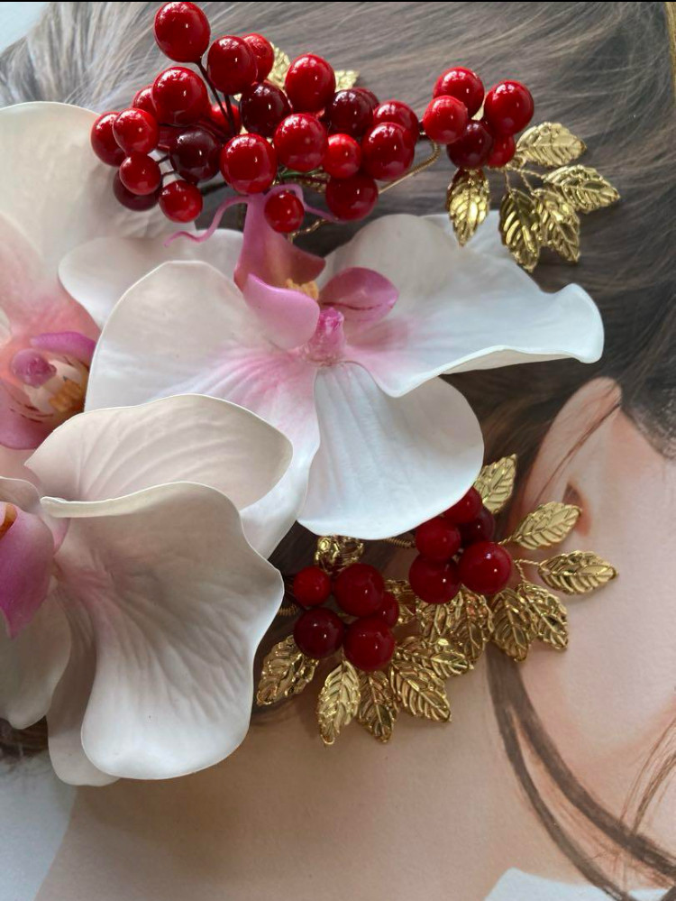 ピンクパープル胡蝶蘭　花嫁ヘア　成人式　謝恩会　ブライダル　打掛髪飾り