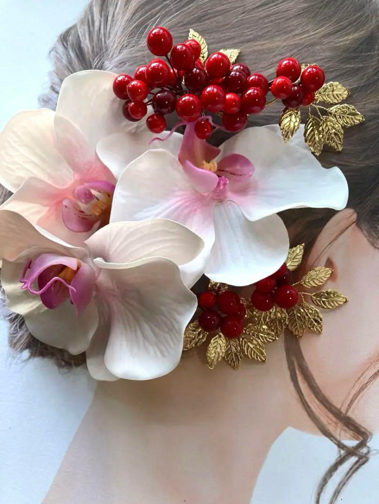 ピンクパープル胡蝶蘭　花嫁ヘア　成人式　謝恩会　ブライダル　打掛髪飾り