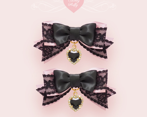 ヘアクリップ　（ハートリボンモチーフ♡紫）　ロリィタ　量産型　推し　ヘアメ ヘアクリップ （ハートリボンモチーフ♡ミントグリーン