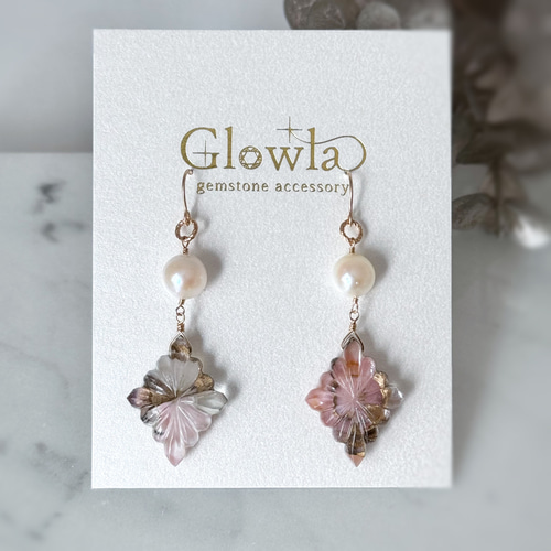 ピンクオパールとK10箔の高品質トリプレットクリスタルローゼンジ